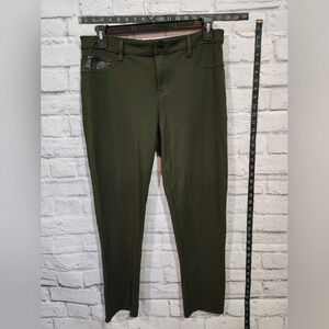 Calvin Klein olive green slim fit stretch pants w/ faux leather accents Size 16